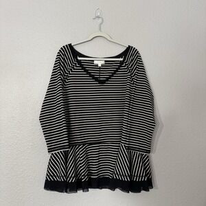 Susan Betro Weekend Women's Size 2X Black Mesh Hem Layered Peplum Swing Tunic